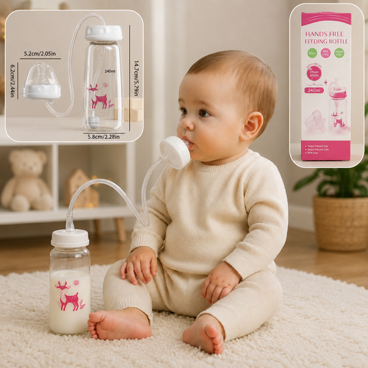 Hands-Free Baby Feeding Bottle with Silicone Straw & Nipple Baby Feeder