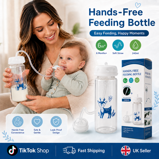 Hands-Free Baby Feeding Bottle 240ml with Silicone Straw Baby Feeder