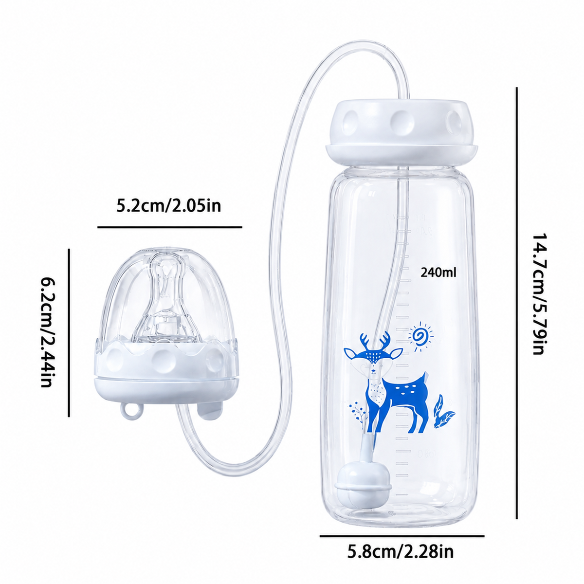 Hands-Free Baby Feeding Bottle 240ml with Silicone Straw Baby Feeder