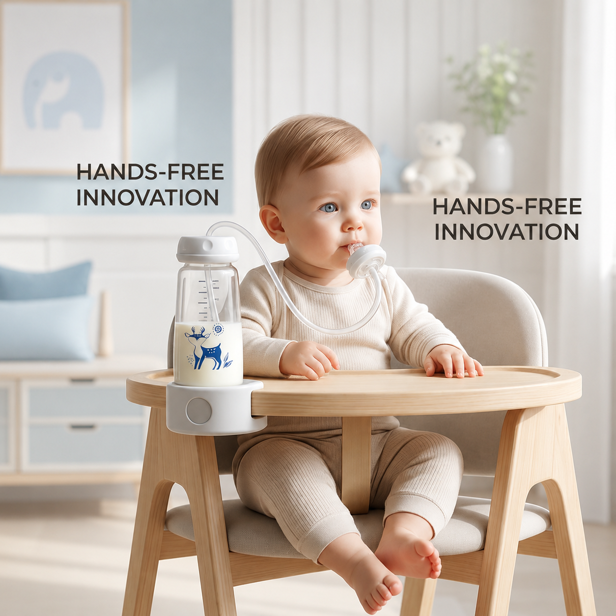 Hands-Free Baby Feeding Bottle 240ml with Silicone Straw Baby Feeder