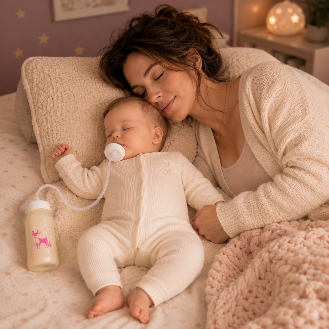 Hands-Free Baby Feeding Bottle with Silicone Straw & Nipple Baby Feeder