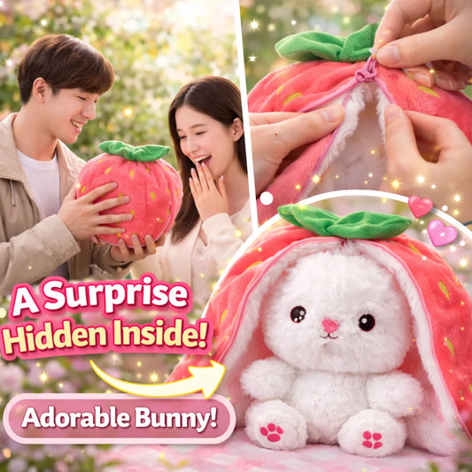 Easter Bunny Plush in Carrot Strawberry Pouch Rabbit for Party Decor (Pink)