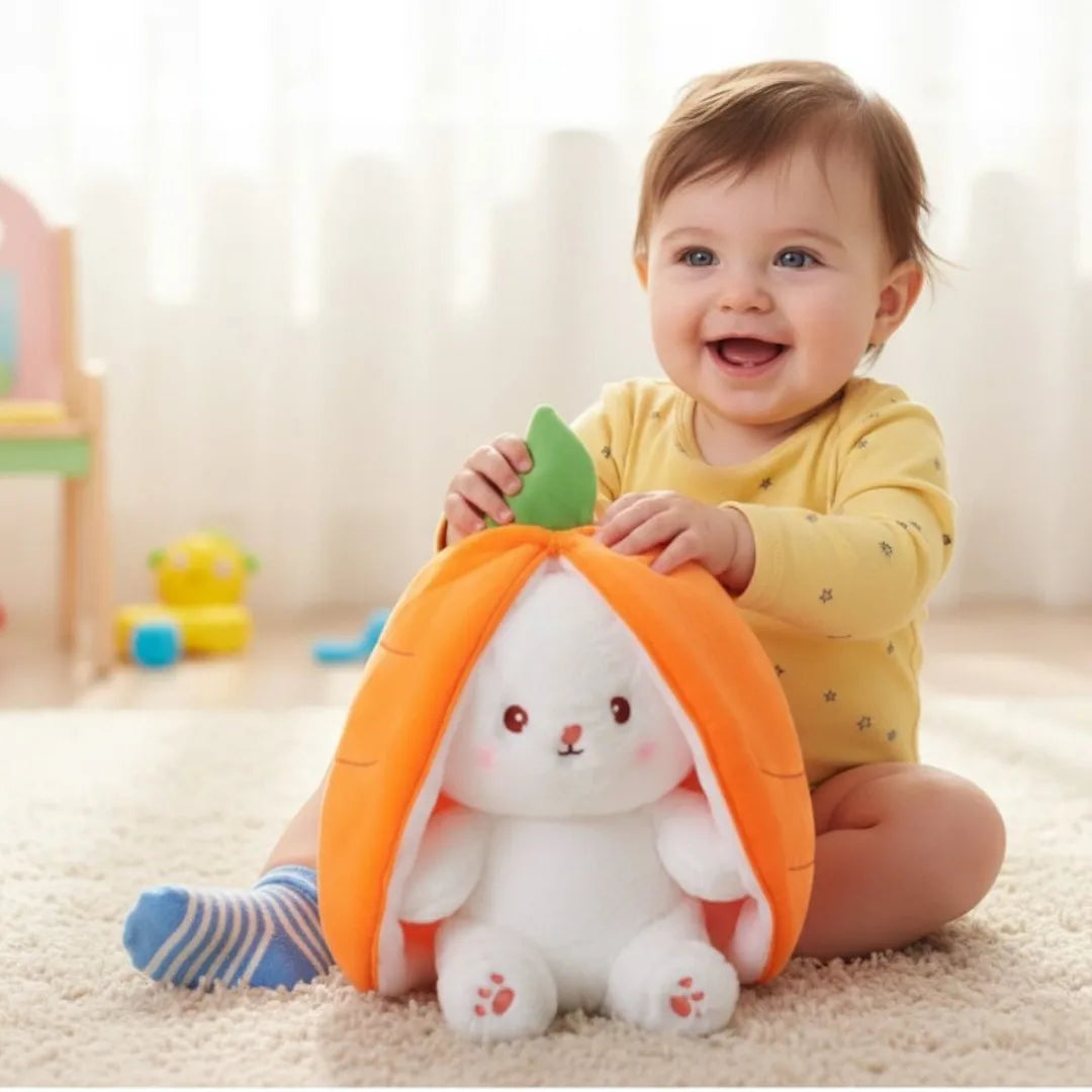 Easter Bunny Plush in Carrot Strawberry Pouch Rabbit for Party Decor (Orange)