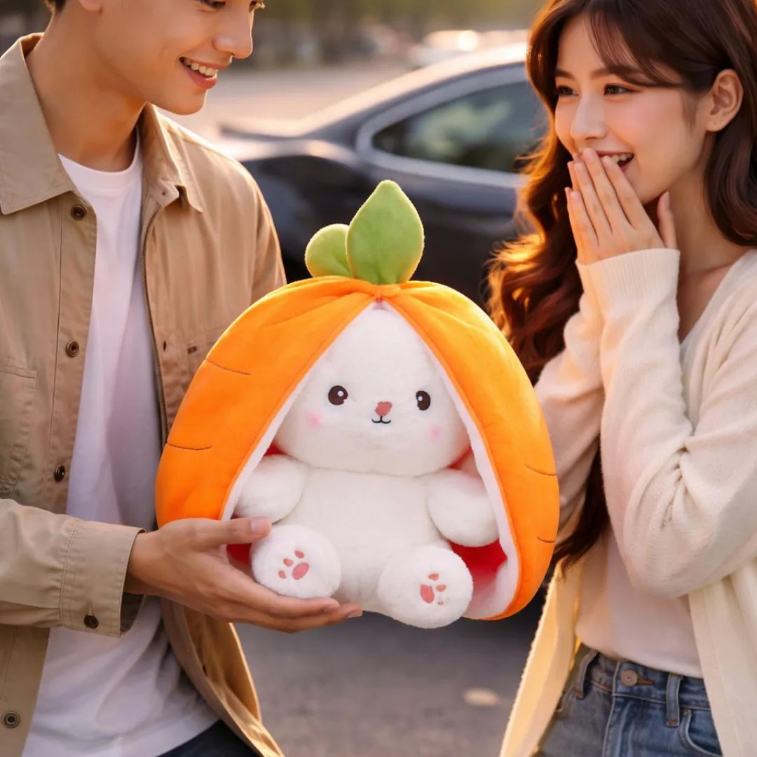 Easter Bunny Plush in Carrot Strawberry Pouch Rabbit for Party Decor (Orange)