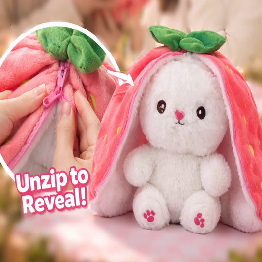 Easter Bunny Plush in Carrot Strawberry Pouch Rabbit for Party Decor (Pink)