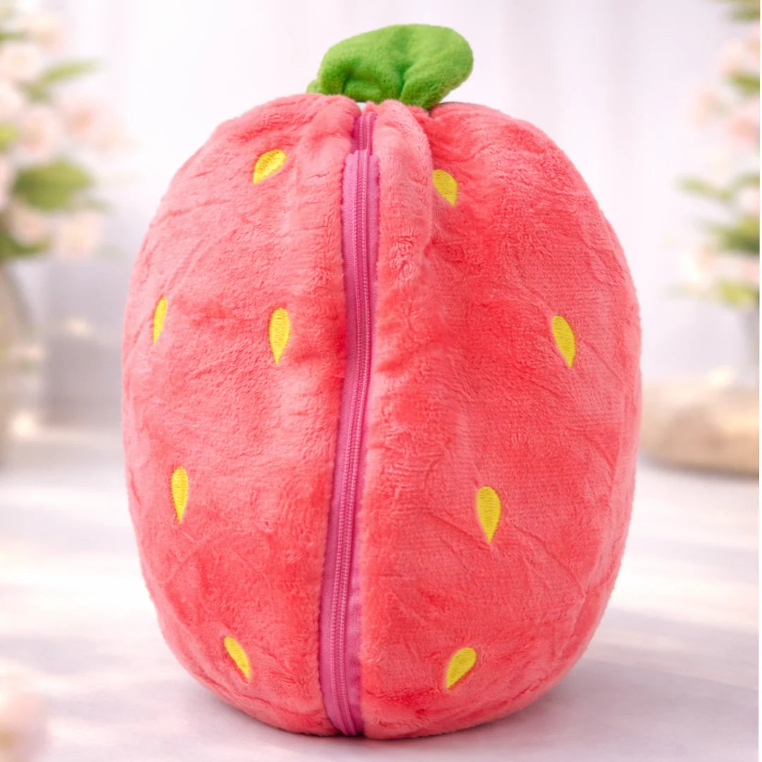 Easter Bunny Plush in Carrot Strawberry Pouch Rabbit for Party Decor (Pink)