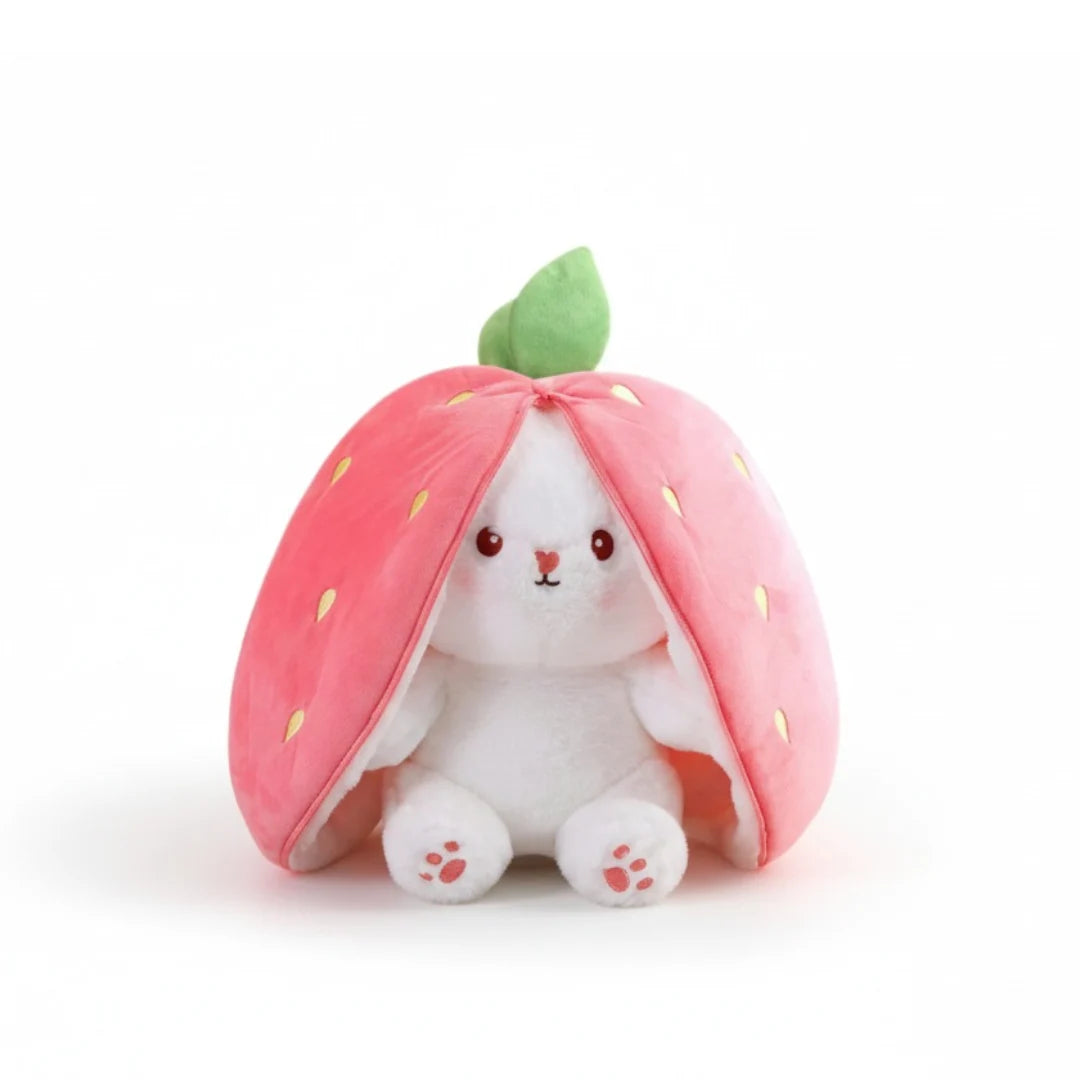Easter Bunny Plush in Carrot Strawberry Pouch Rabbit for Party Decor (Pink)