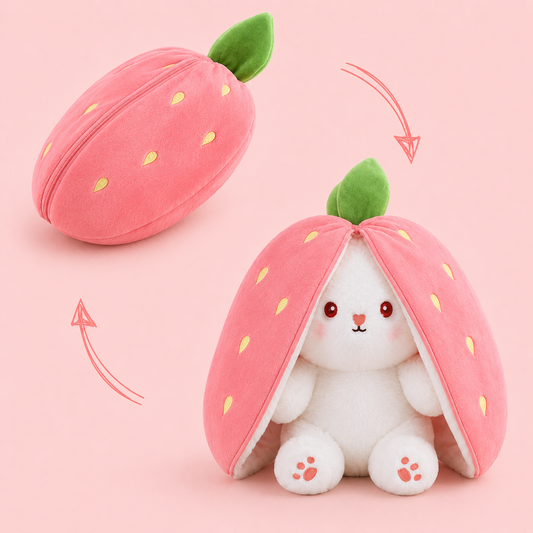 Strawberry Bunny Plush Toy – 2-in-1 Unzip Bunny