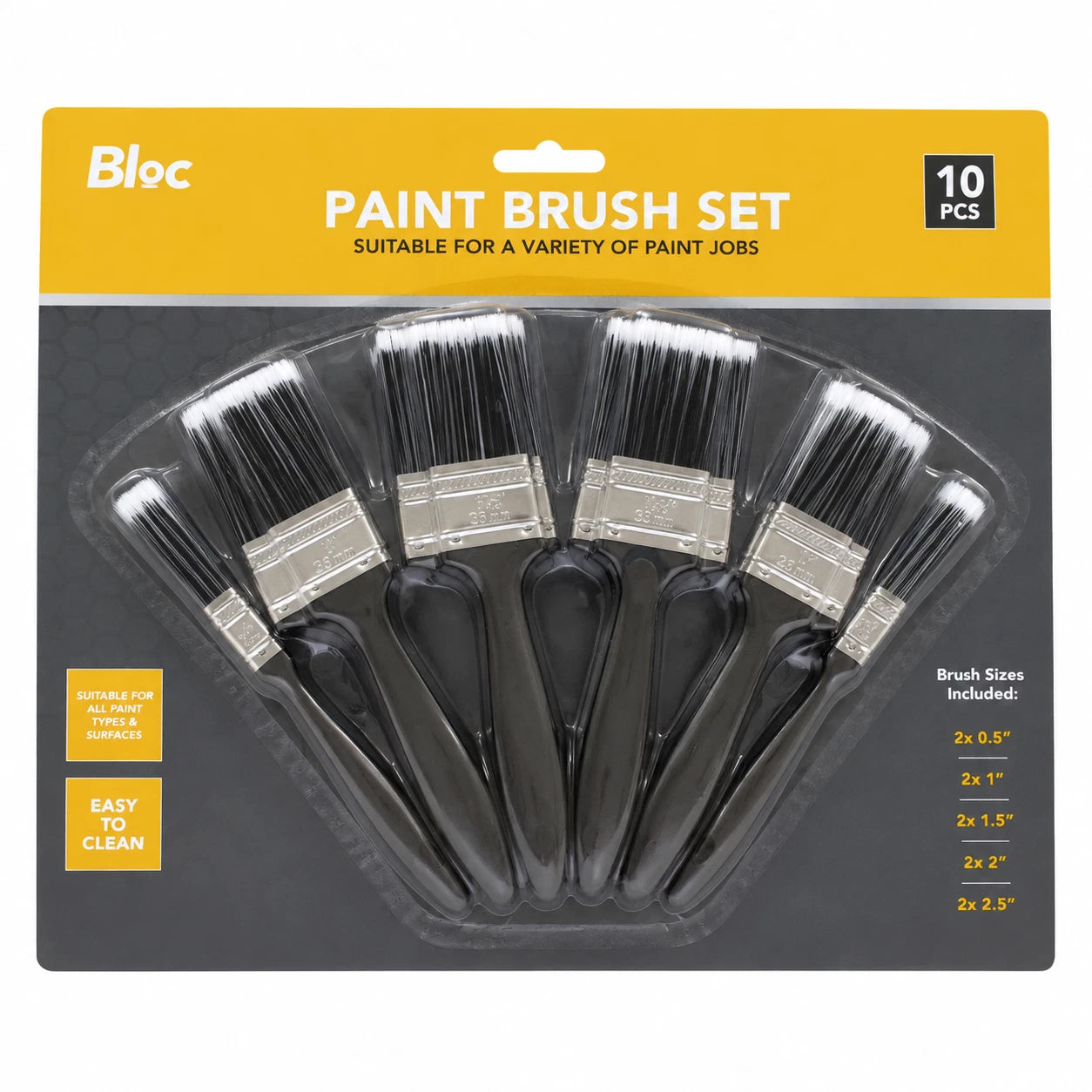 BLOC 10-Piece Paint Brush Set Suitable for All Paint Types & Surfaces